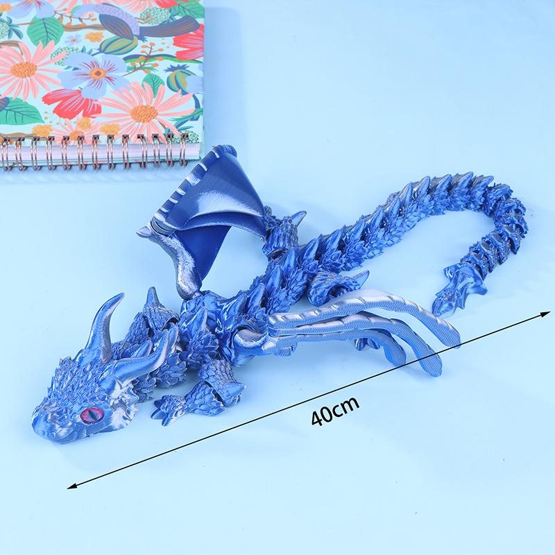 3D-gedruckte geflügelte Kutsche Drachenfigur mit zufälligen Augen Art Deco Harz Drachenskulptur Tischplatte Tierisches Thema Dekorationen