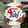 2D Flat, 1pc Round "Happy 4th of July" Aluminum Hanging Sign, Floral Patriotic Star Letter Design, Rustic Metal Wall Decor, Perfect for Independence
