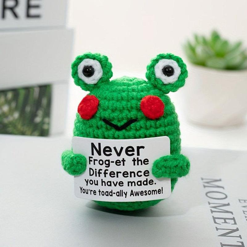 New Positive Energy Goose Hug Pocket Mini Handmade Plush Wool Knitting Doll with Card Funny Christams Gift Home Room Decoration