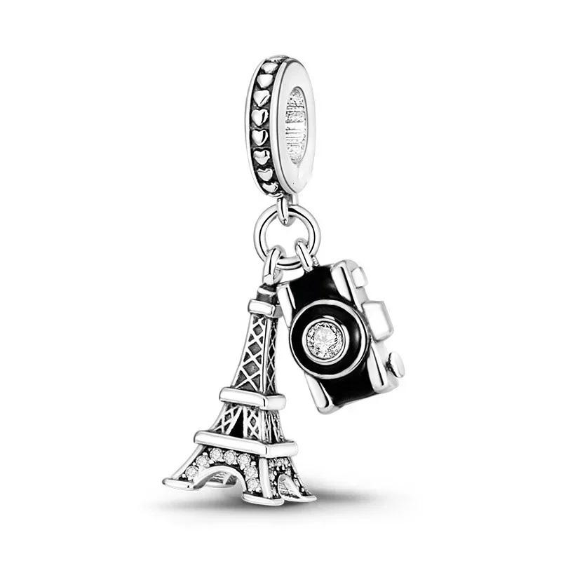 Landmark Building Charms 925 Silver Eiffel Tower Statue of Liberty Beads Keychain Metal Bracelet DIY Fine Jewelry Gift