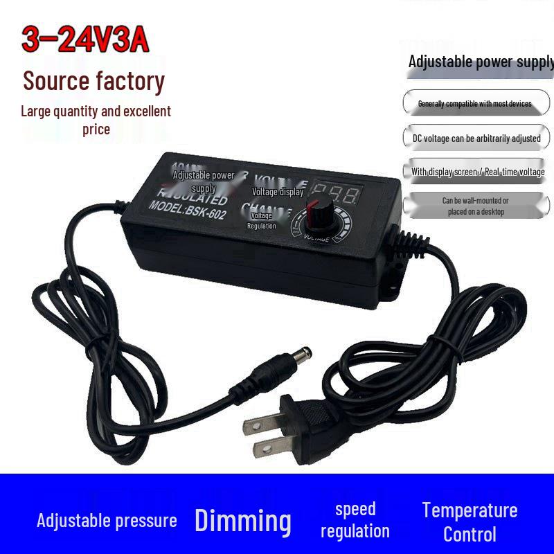 Verstellbarer 3-24V 3A Netzteiladapter für LED-Streifen, Wasserpumpen, Kompressoren & 3-12V 5A Motoren