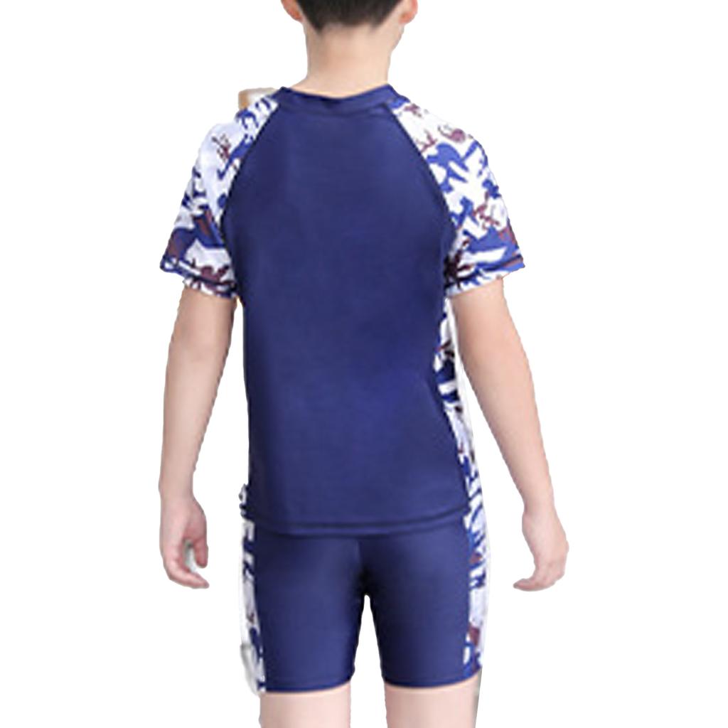 Boys Swimwear Set Short Sleeve Rash Guard Top Matching Trunks Hat Beach Swim Outfit