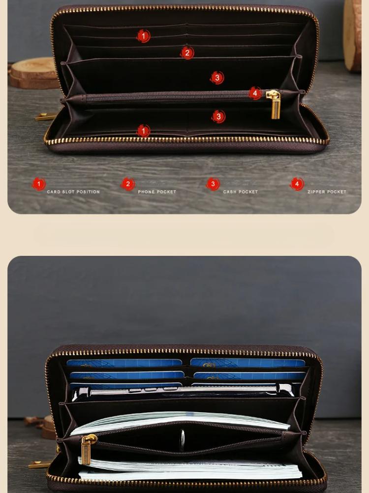 Johnature Genuine Leather Long Wallet Vintage Large Capacity Multi Card Animal Pattern Hand Purse