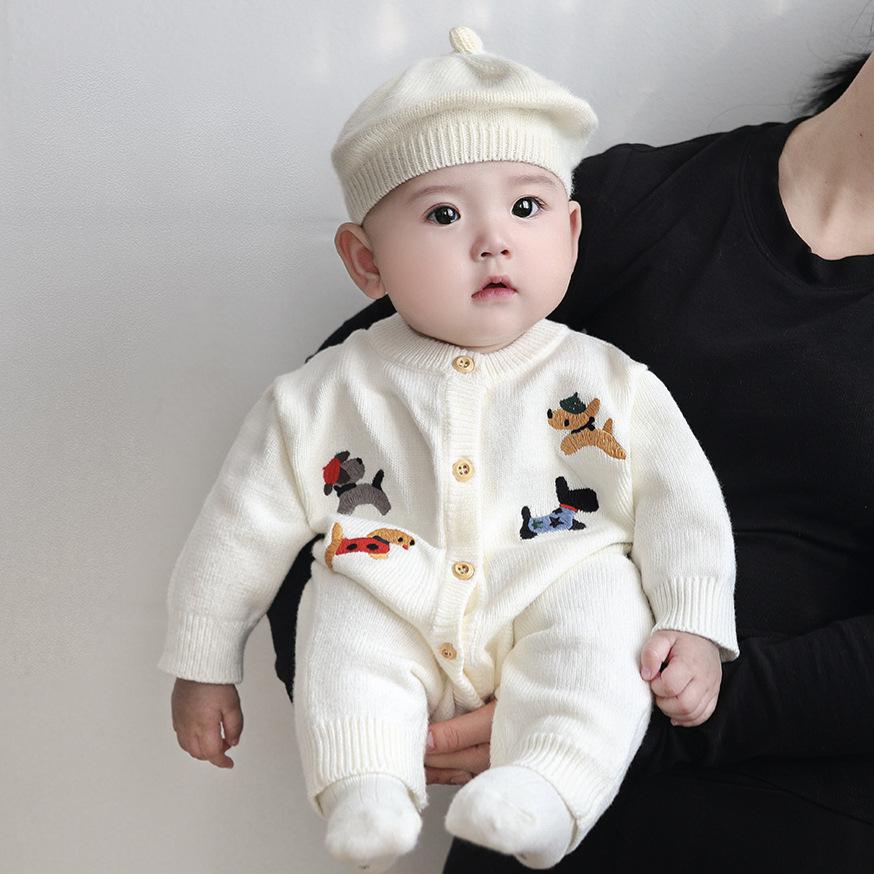 Festive Red Knit Baby Onesie - Autumn/Winter First Birthday Bodysuit