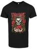 Bullet for My Valentine Frontdruck mit gotischer Bandbeschriftung und Totenkopfmädchen, das ein blutendes Herz hält, umgeben von roten Rosen