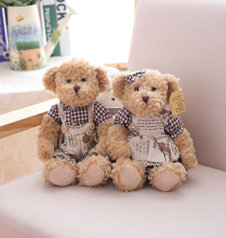 2 Pcs/lot 26cm Lovely Couple Teddy Bear With Cloth Plush Toys Dolls Stuffed Toy Kids Baby Children Girl Birthday Christmas Gift