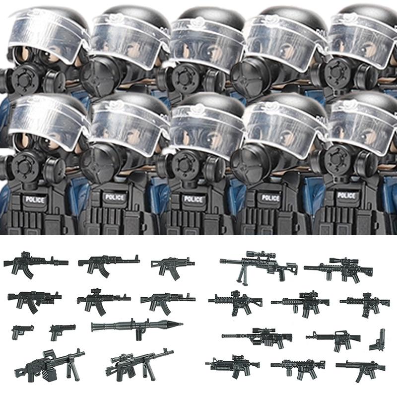 Polizia Cittadina Cina Forze Speciali Blocchi di Costruzione Soldato d'Assalto Figure SWAT Maschera Difesa Gas Armi Militari Mattoncini Giocattoli Bambini