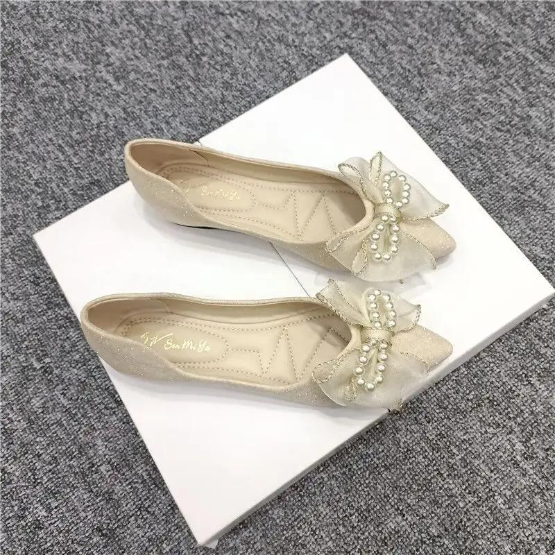 Pearl Pointed Toe Woman Flats With Heel Bow Bridesmaid 39 Beau Today On Promotion Korean Style Wholesale Stylish Shoes for Women