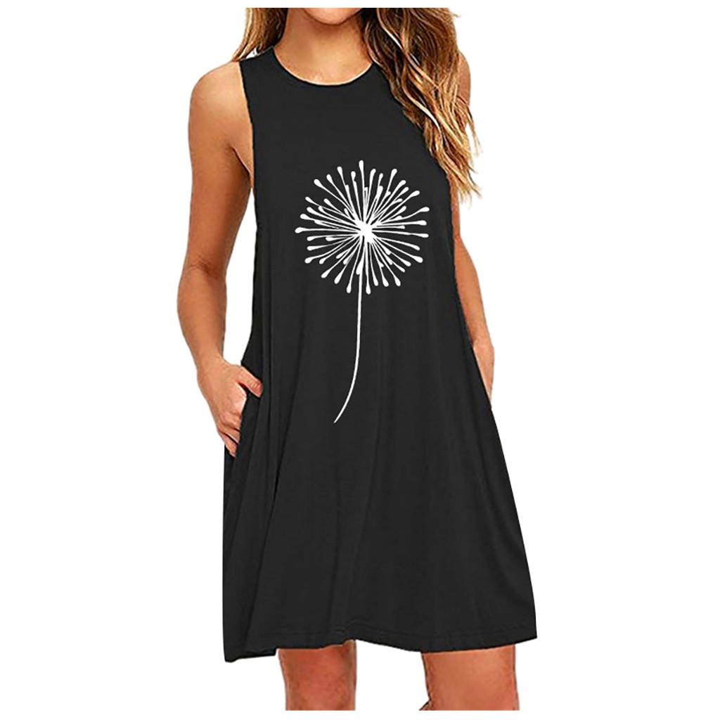 Women's Casual Sleeveless Print A-Line Dress with Pockets Summer Loose Fit Tank Dress for Beach, Party, or Daily Wear