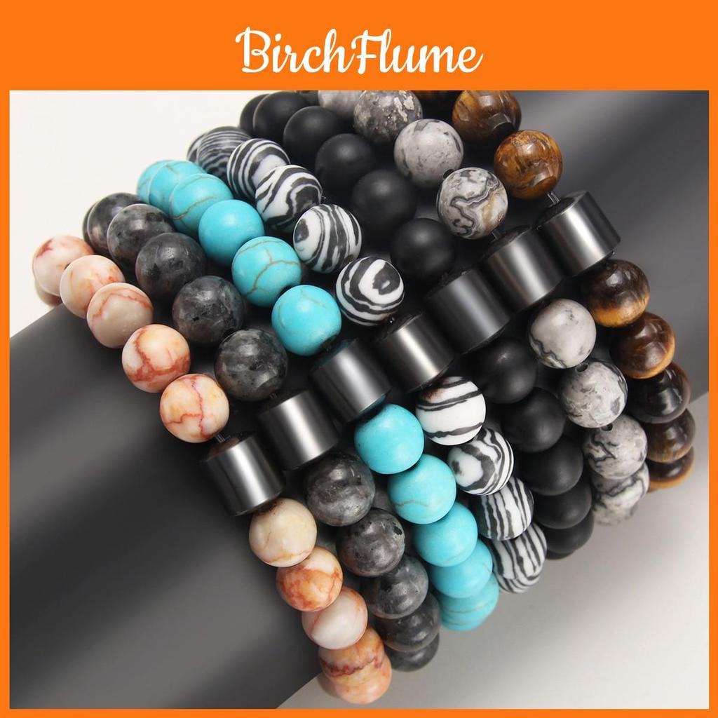 Geometric Black Dandan Stone Lava Rock Tiger Eye Beaded Bracelet With Elastic Cord For Men And Women
