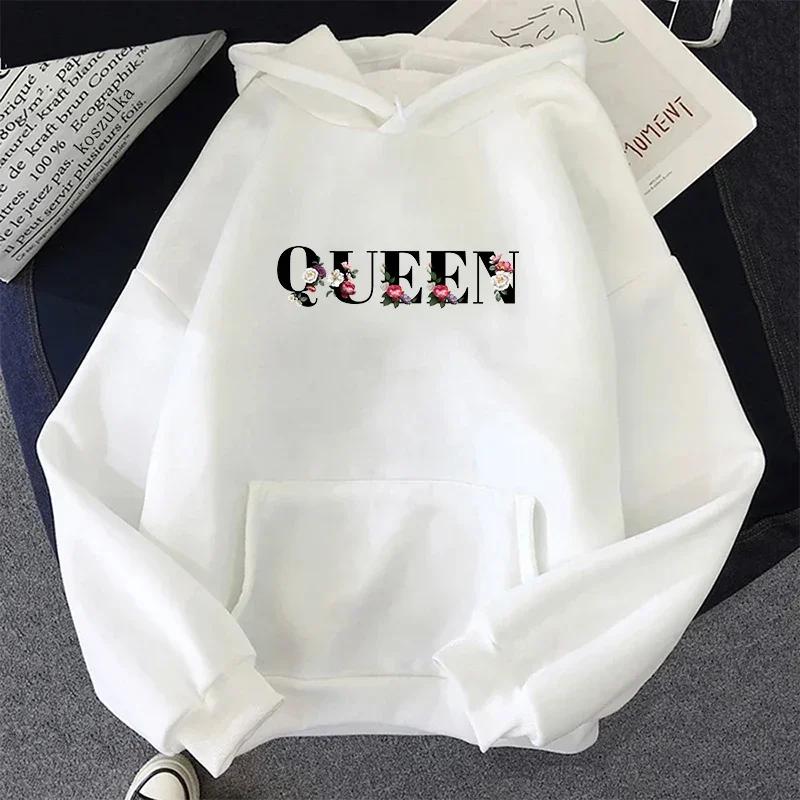 2025 Hot Sale Women's Queen Sweatshirts High Quality Flower Letter Print Hooded Pullover Female Urban Casual Fashion Warm Hoodie