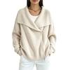 Women's Double Zipper Knit Cardigan Sweater with Lapel Collar for Casual Fashion