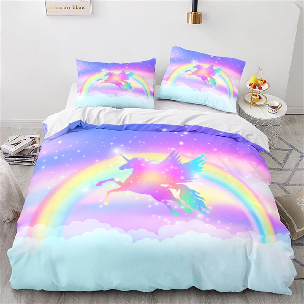 Parure de lit imprimée licorne 3D, housse de couette et taie d'oreiller pour lit double, Queen, King, pleine grandeur, confortable pour la literie de la maison