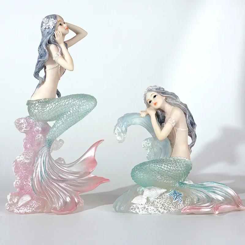 Raffinata Statuetta Sirena Corallo Onda Marina in Resina Ornamento Artigianale per Casa Auto Decorazione Regalo Ragazze Bambini Festival