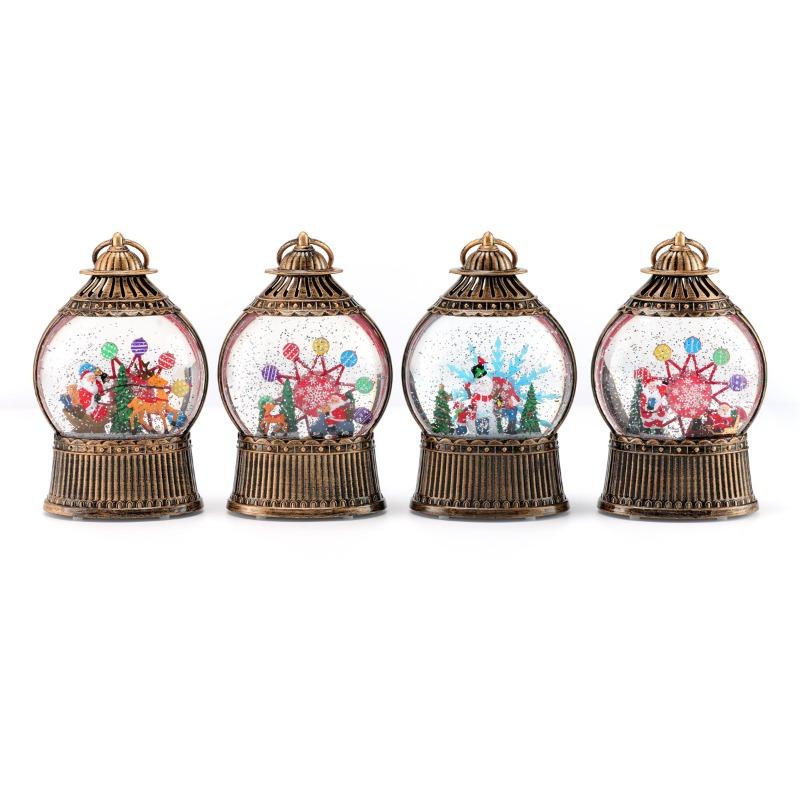 Christmas Luminous Rotating Windmill, Water-filled Snowfall, Flat Round Wind Lantern, Music Box, Christmas Desktop Decoration Gift