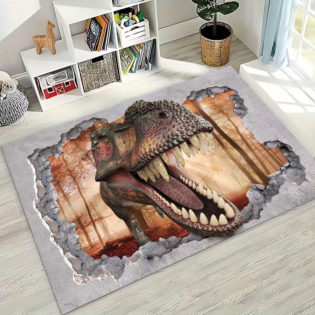 3D Illusion Breaking Wall Dinosaur Animal Series Rug for Bedroom Living Room Sofa Home Doormat Decor,Large Non-slip Floor Mat