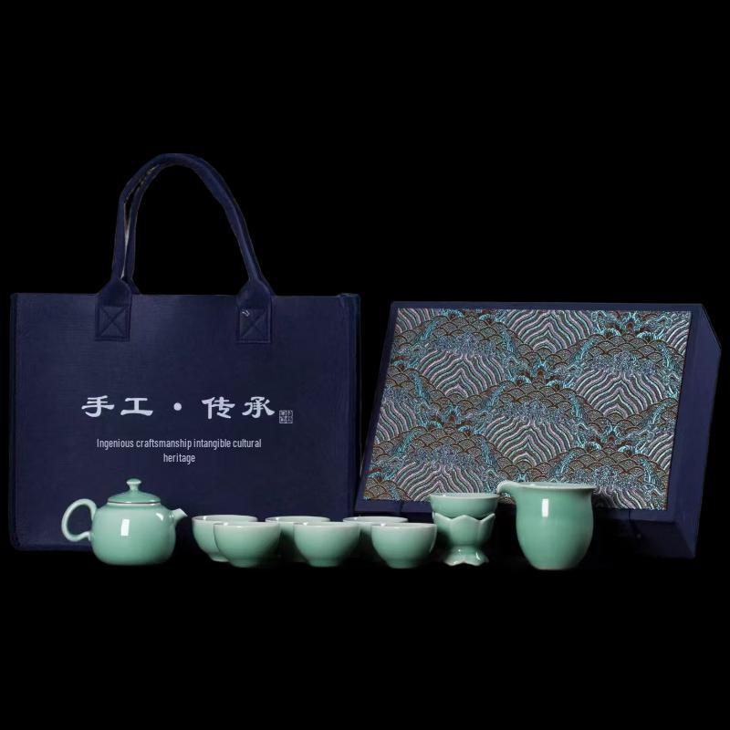 Yi Hu De Elegant Celadon Green Ten-Piece Tea Set