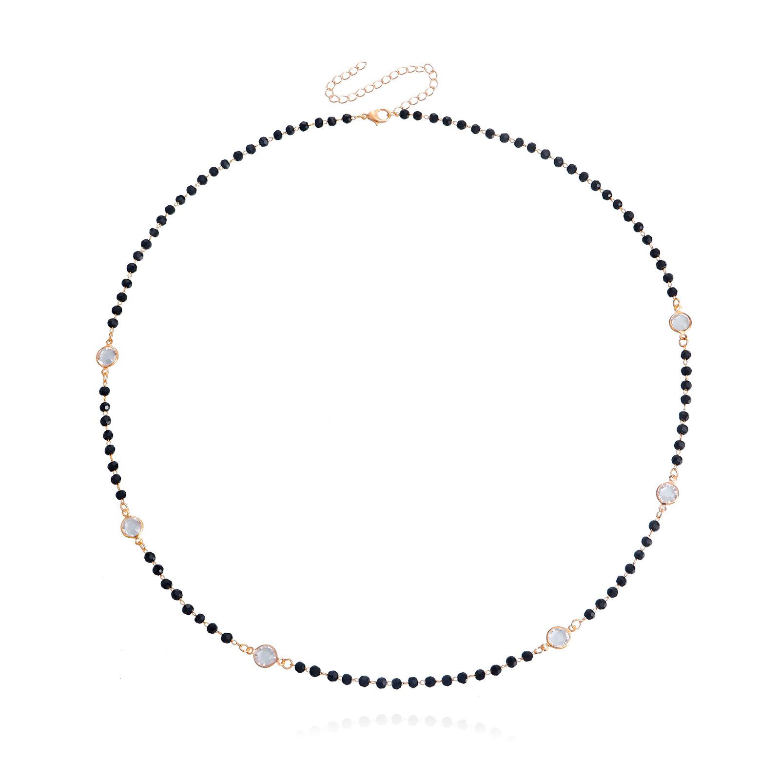 

European and American jewelry, simple double-layer black rhinestone, white zircon neck chain necklace, women s cool temperament necklace. золотой