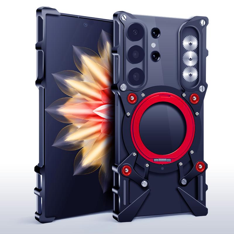 For Galaxy S25,S24,S23,S22,S21 Ultra + S24 FE Magnetic Rimless 360 Shockproof Rotating Stand Bumper Case Armor Metal Case Cover