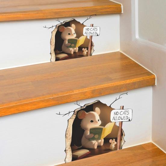 Mouse Wall Hole Sticker Mouse Reading Book Wall 3D Sticker Decal Funny Adorable Wall Corner Sticker Kids Room Nursery