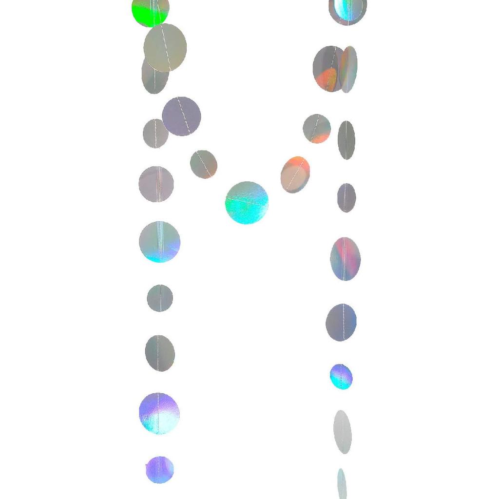 Holographic Paper Garland Shiny Iridescent Circle Dots Party Streamer Banner Backdrop Hanging Decorations, 20 Feet in Total