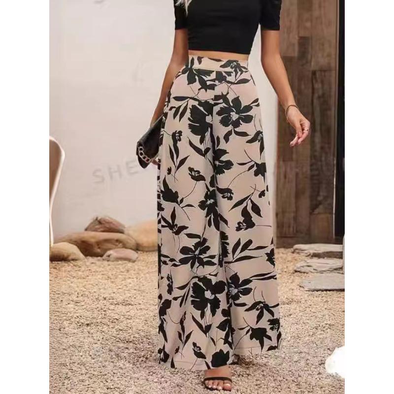 Women's Street Trousers New Spring Summer Fashion Printed High Waist Straight Casual Wide Leg Pants Loose Harem Pants