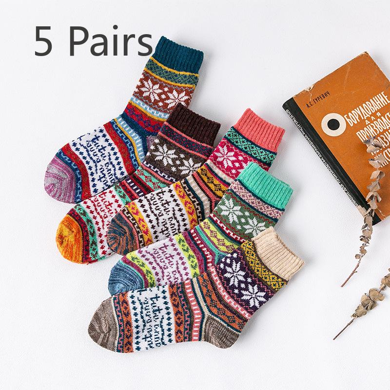 

5 пар женских зимних носков до середины икры, толстые носки с восьмиугольным цветочным узором для женщин и утолщенные носки из кроличьей шерсти 5 pairs