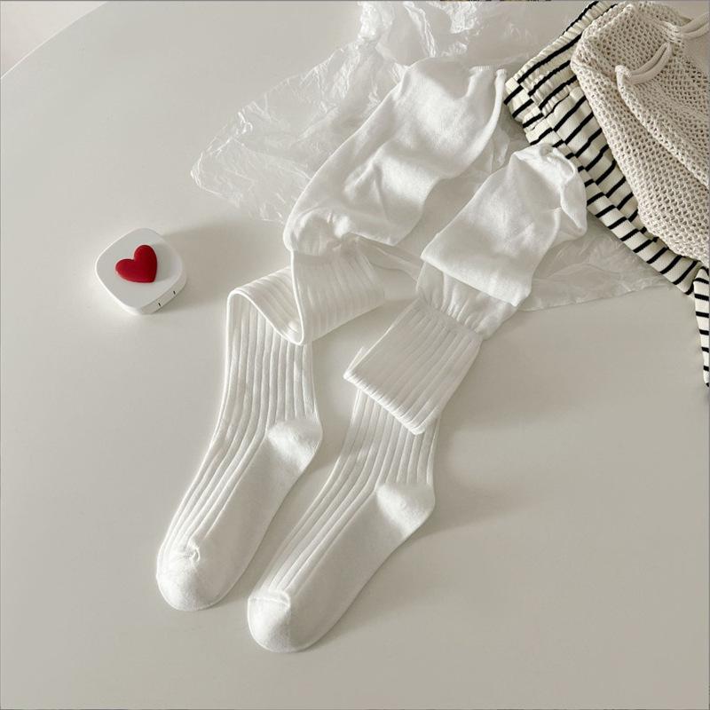 Women's Japanese-Style Color Block Over-the-Knee Socks - Solid Color, Versatile Spring/Autumn Knee-High JK Slouch Socks