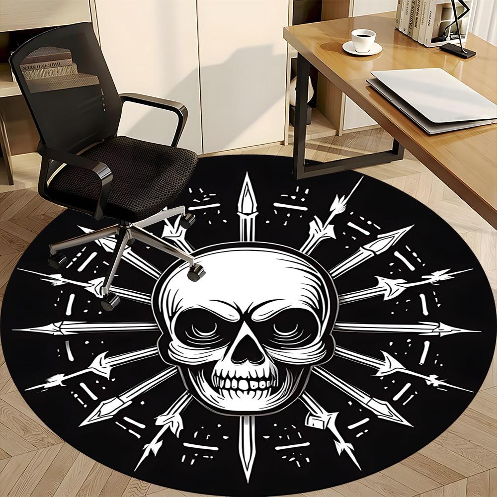 1pc Skull Arrows Office Round Area Rug, Under Office Chairs Bedroom Living Room Home Decor, Room Deco, Available In Various Sizes