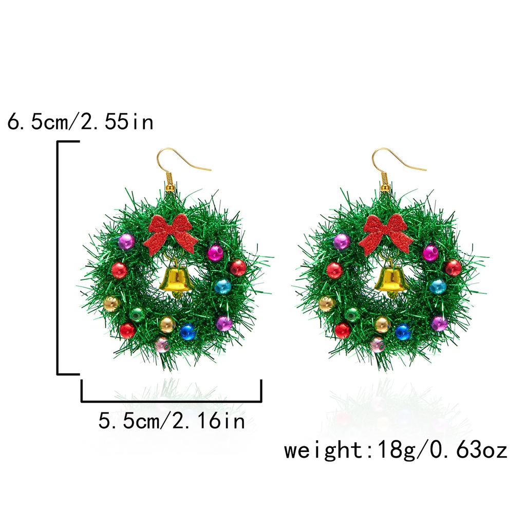 Creative Green Color Xmas Garland Bow Bell Pendant Earrings for Women Fashion Christmas Tree Earrings New Year Ear Jewelry Gift