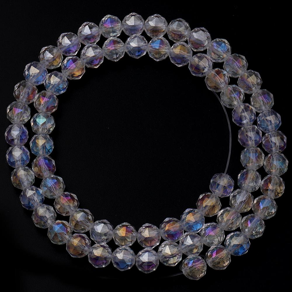1 Strand 8mm Faceted Crystal Beads Transparent Colored Loose Spacer Round Glass Beads DIY Earrings Bracelet Jewelry Accessories