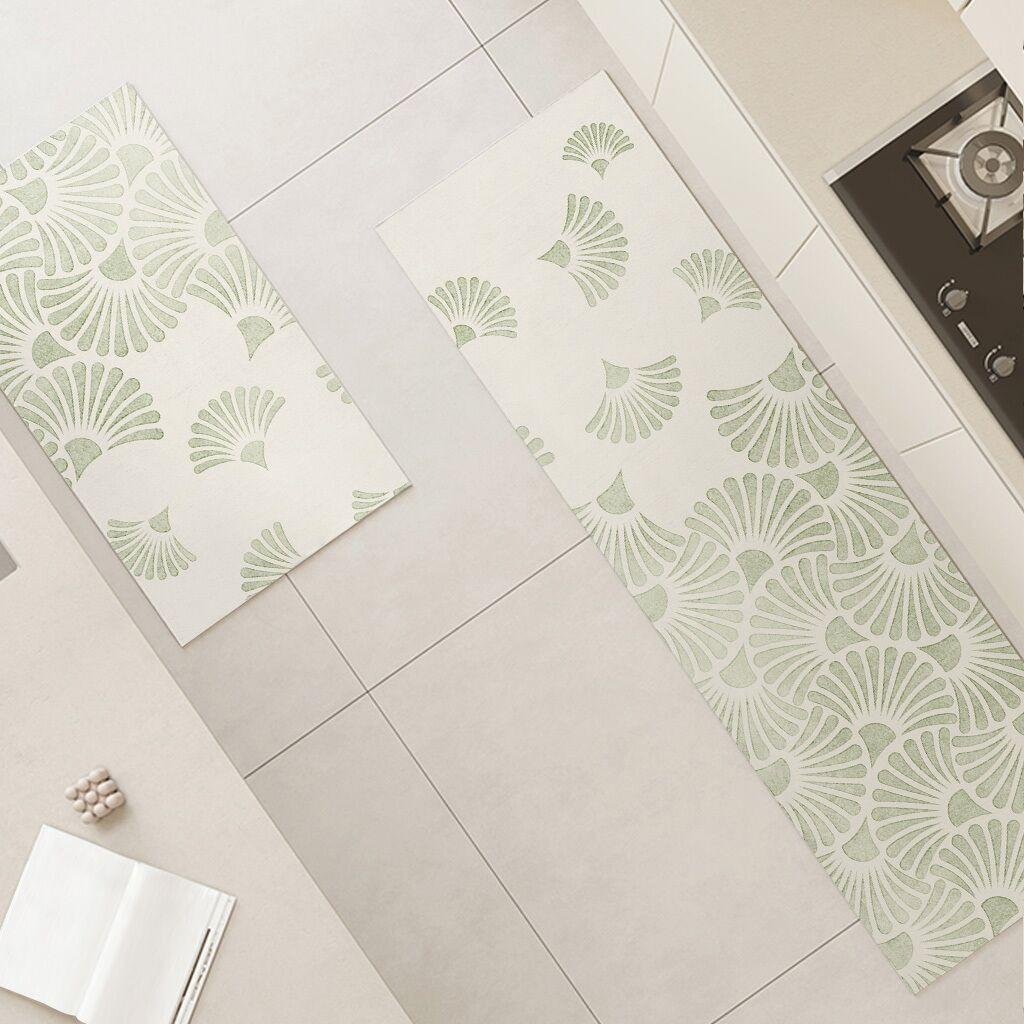 Waterproof Oil-proof Kitchen Carpet Non-slip PVC Floor Mat Green Geometric Rug Long Foot Mats for Home Alfombra De Cocina