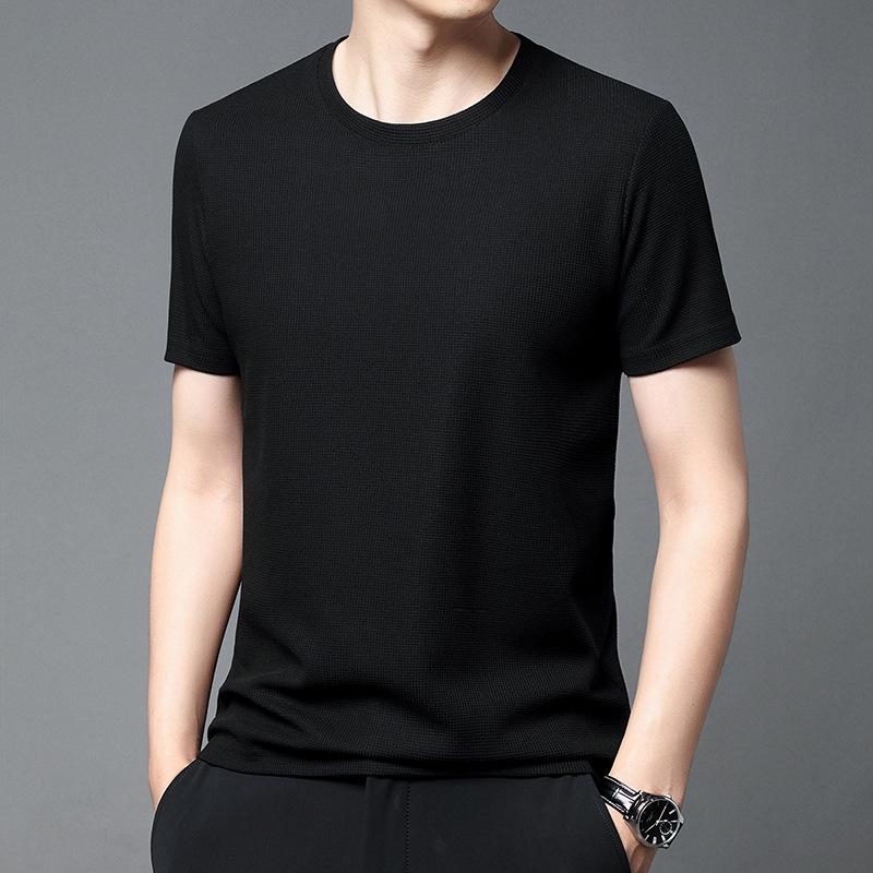 Men's Summer Waffle Crew Neck T-Shirt - Loose, Trendy, Hong Kong Style