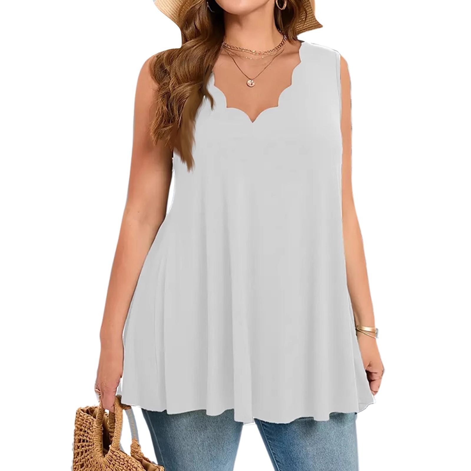 

Женская мода лето плюс размер повседневный однотонный V-образный вырез без рукавов жилет XL белый