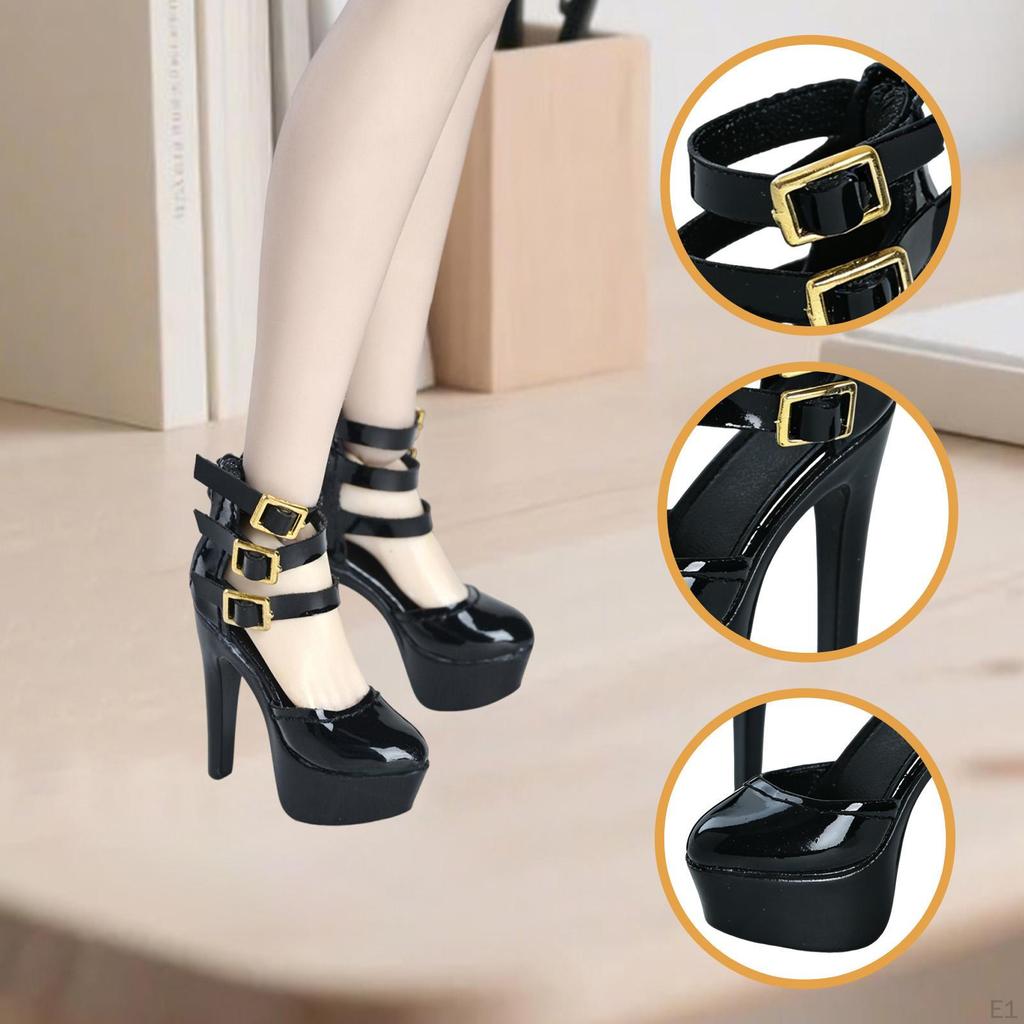 1:6 Heeled Sandals Ankle Strap Pump Doll Shoes Mini Dress for 12inch Action Figure Body