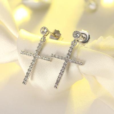 S925 Sterling Silver Earrings Personality Cross Personality Hip-hop Zircon