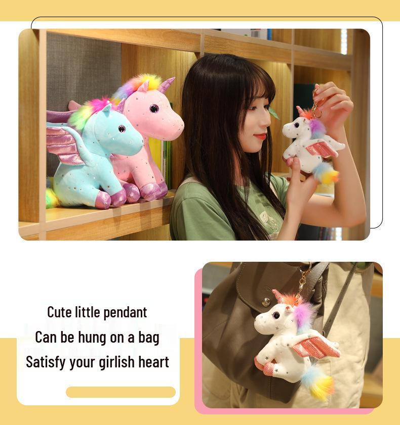 Rainbow Angel Unicorn Plush Toy - Four-Color Cartoon Animal 
