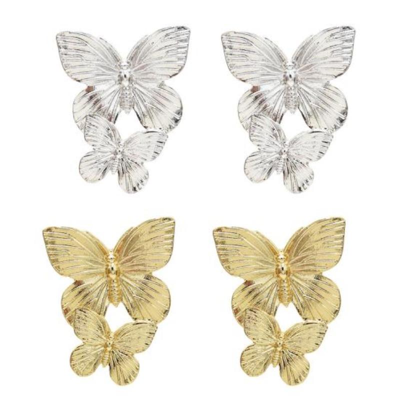 Women's Double Layers Butterfly Long Tassels Rhinestone Hook Linear Earrings