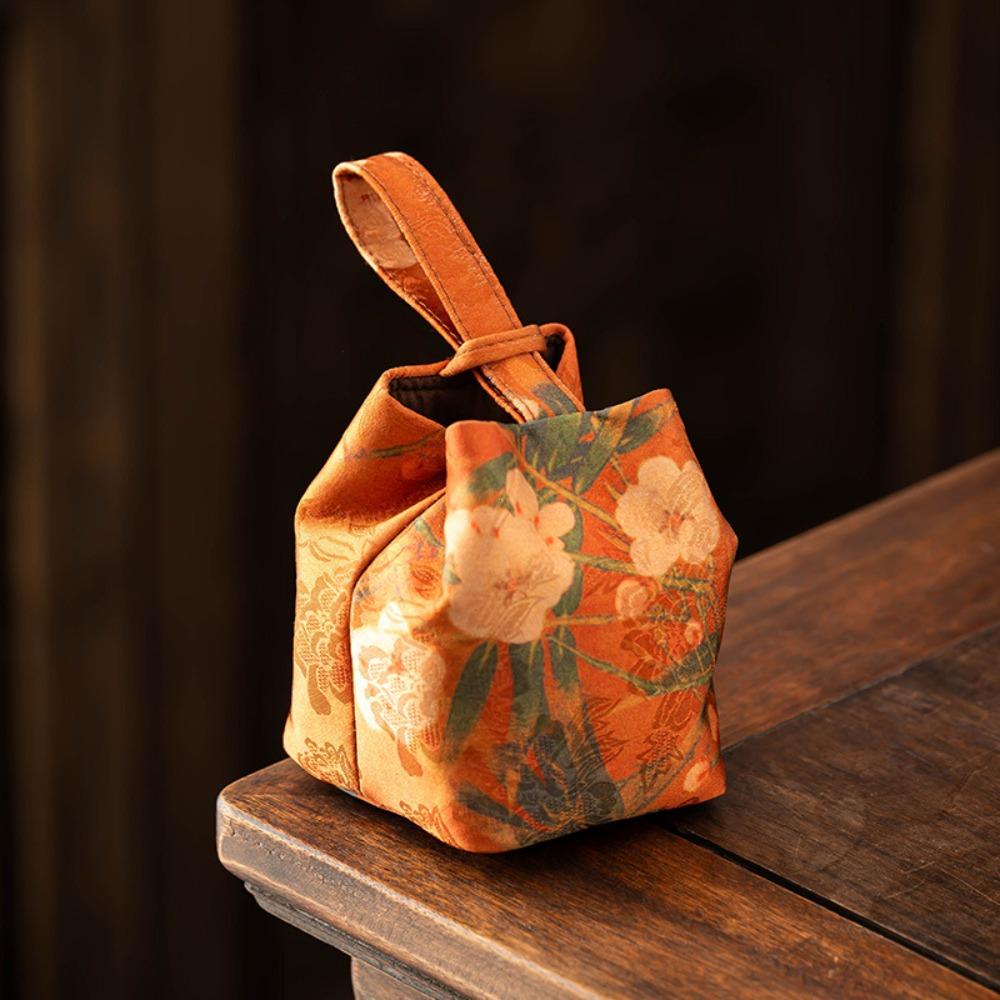 Chinese Style Teacup Drawstring Cloth Pouch Breakage-proof Print Small Item Pouch Portable Multifunctional Teaware Storage Bag