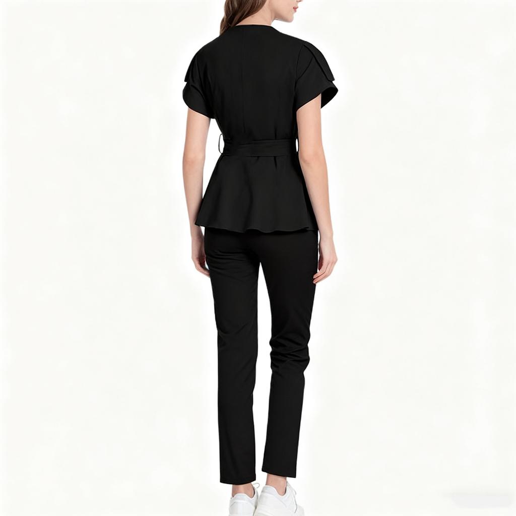 Ladies' Comfortable And Casual Solid Color Short Sleeved Pants Protective Suit Set