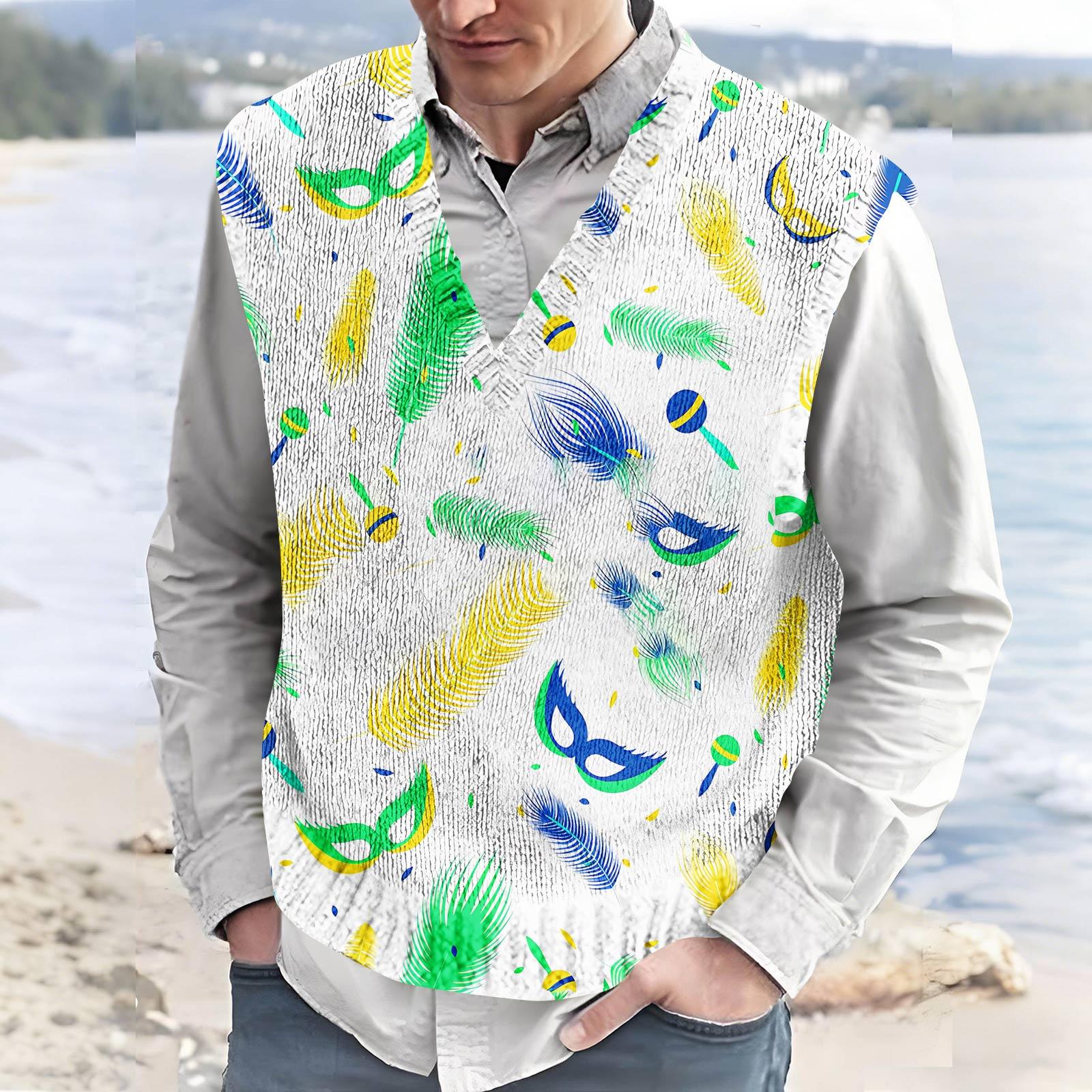 

Men s V-neck Sleeveless Top Casual Sports Carnival Print Vest XXL