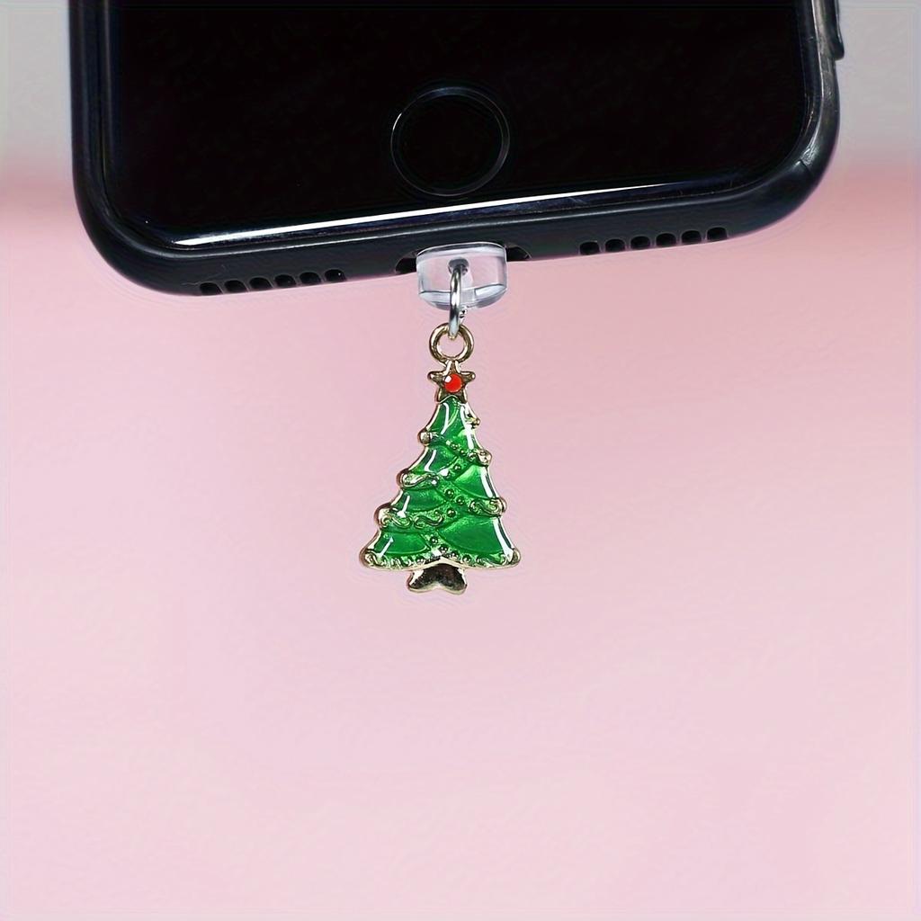 1pc Christmas Themed Phone Charm Dust Plug, Santa Claus & Tree Design, Metal Holiday Cellphone Accessory for IPhone/Samsung/Type-C Ports