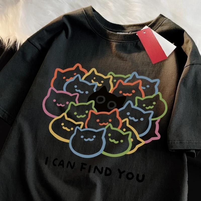 I Can Find You Funny Cat Print T-shirt Women Fashion T-shirt Summer T-shirt Clothing Fashion Casual Tops Y2K Top Fashion Summer