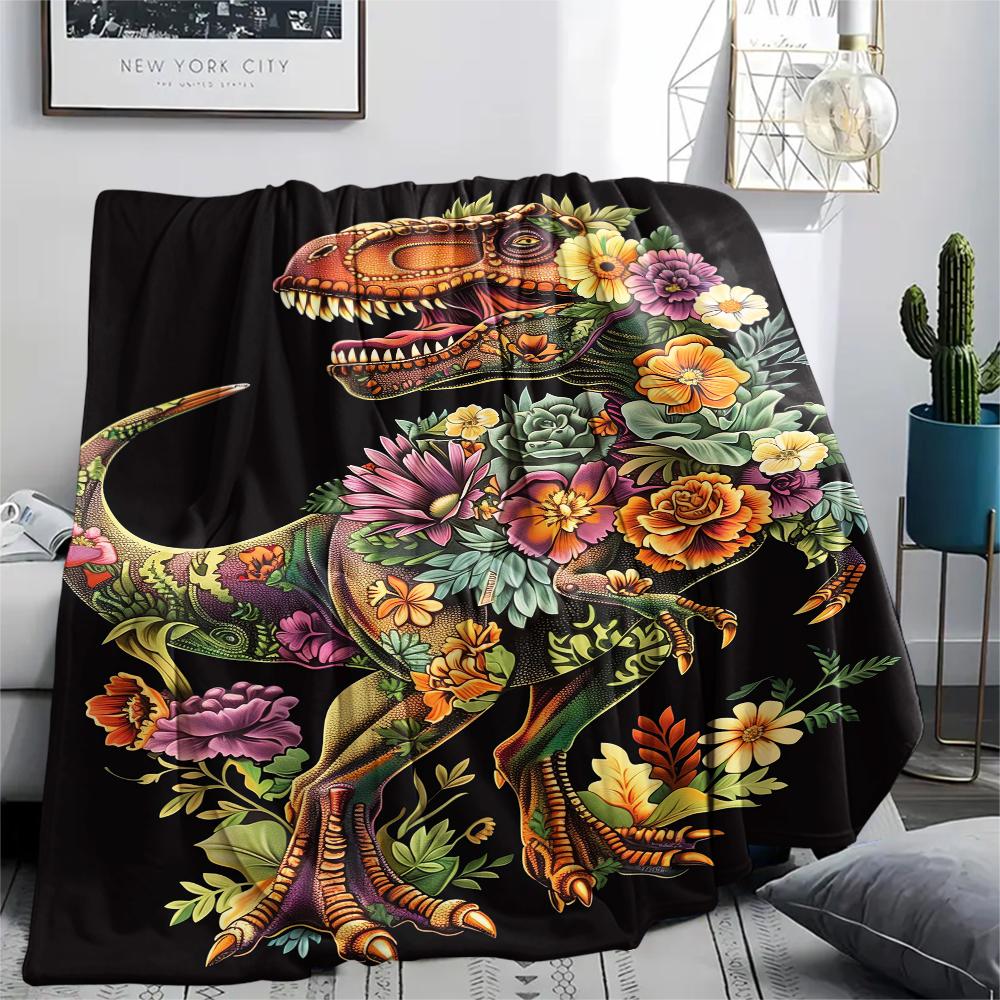 1Pc Dinosaur Print Flannel Blanket, High Quality Comfortable for All Seasons, Home Decor, Warmth and Comfort, Perfect for Christmas Gifts