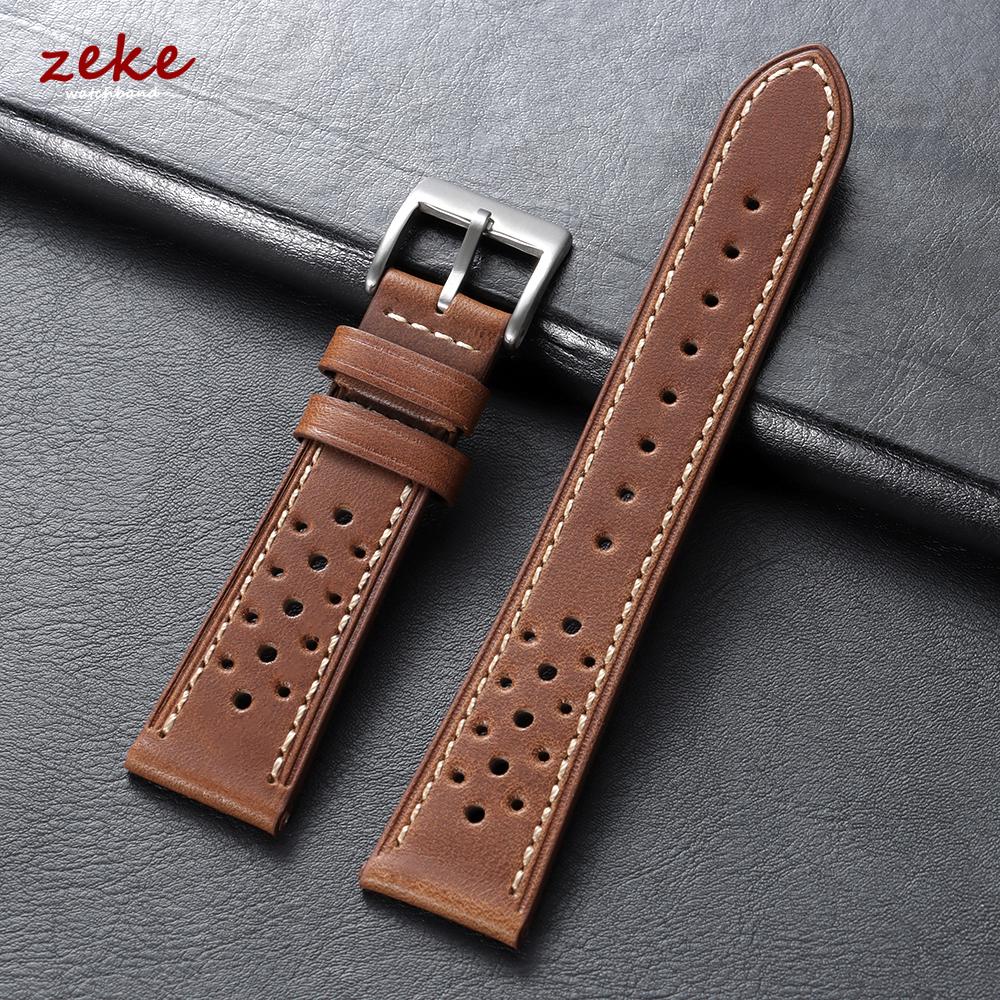 20mm 22mm 24mm Vintage Top-Grain Cowhide Strap for Men Women Universal Genuine Leather WatchBand Brown Breathable Sport Bracelet