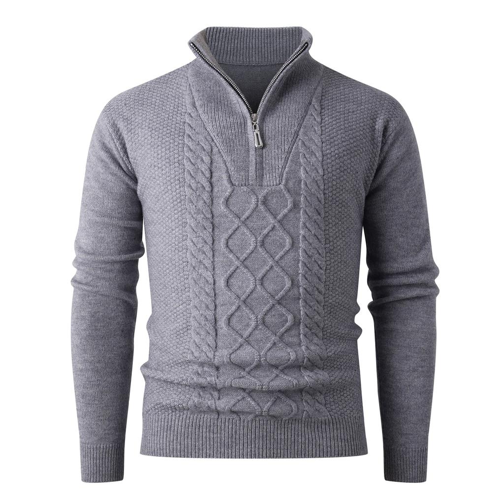 Autumn And Winter Thickened Pullover Knitted Sweater Men'S Solid Color Stand-Up Collar Half Zipper Business Casual Sweater