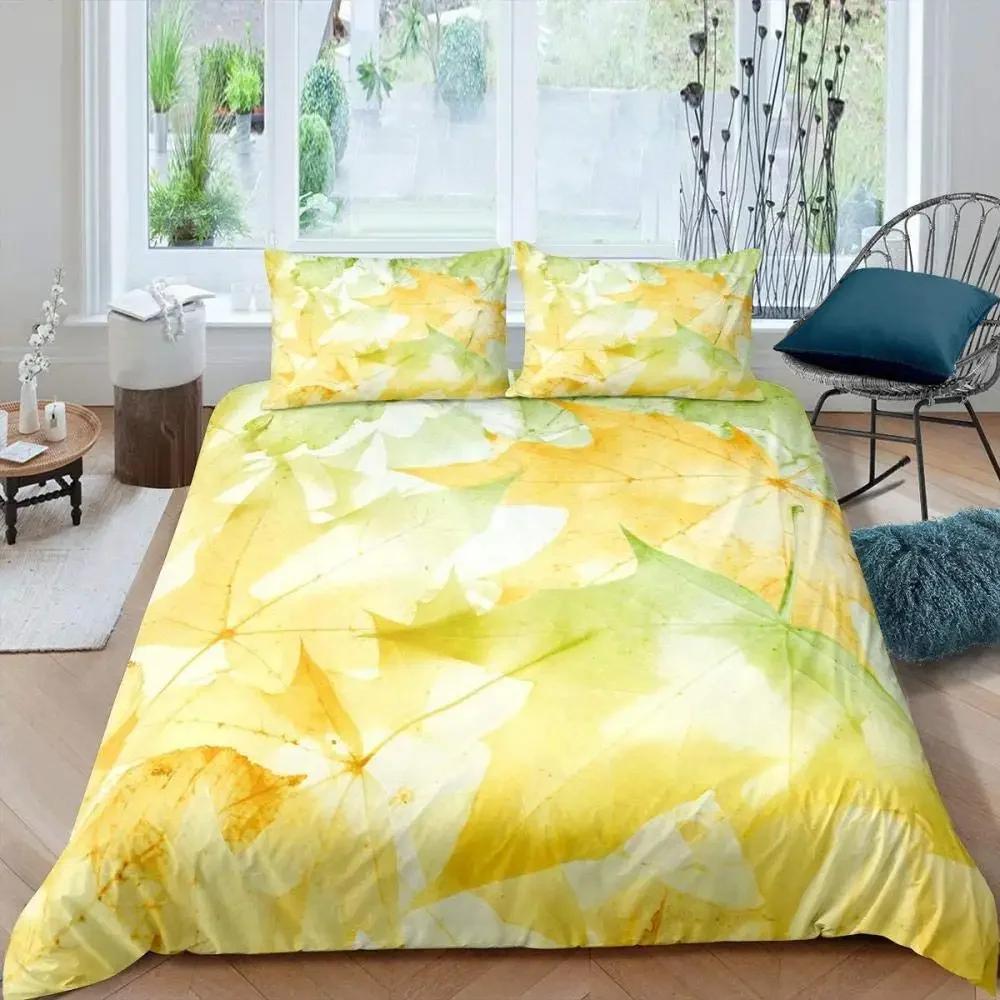 Maple Leaves Duvet Cover Set Colorful Autumn Season Maple Leaves In Unusual Designs Nature Print King Size 2/3pcs Bedding Set