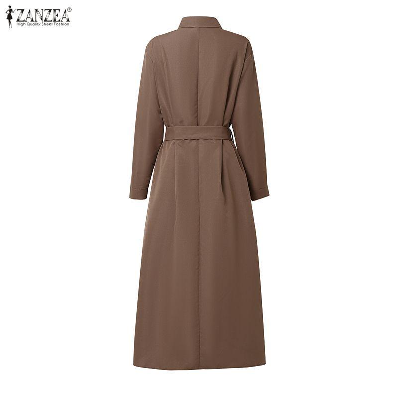 ZANZEA Lässiges Damen-Hemdkleid mit Umlegekragen und langen Ärmeln