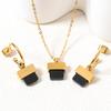 Fashionable Stainless Steel Simple Geometric Square Necklace Earrings Two-piece Set Women's Natural Stone Jewelry Set