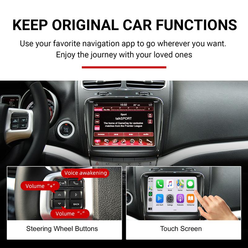 Wireless CarPlay Android Auto for Dodge Challenger Journey Charger Durango InterfaceRetrofit Kit OEM Screen Upgrade Decoder Box